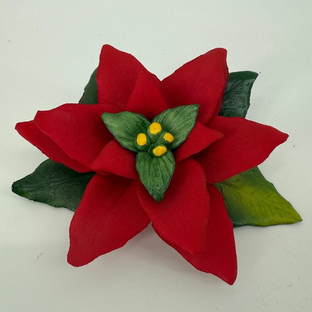 VTG Fabar Capodimonte Porcelain Poinsettia Flower Figurine Italy Hand Painted